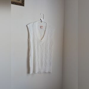 Faded Glory Vest Women M White Knit Top Eyelets Vintage Old Money Academia Prepp
